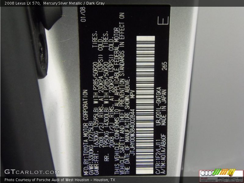 Mercury Silver Metallic / Dark Gray 2008 Lexus LX 570