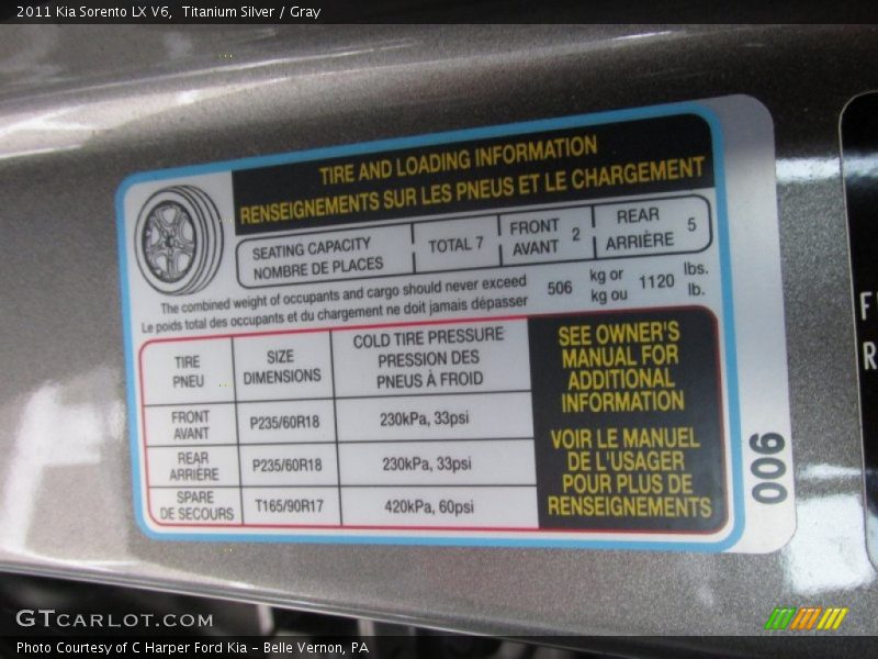 Titanium Silver / Gray 2011 Kia Sorento LX V6