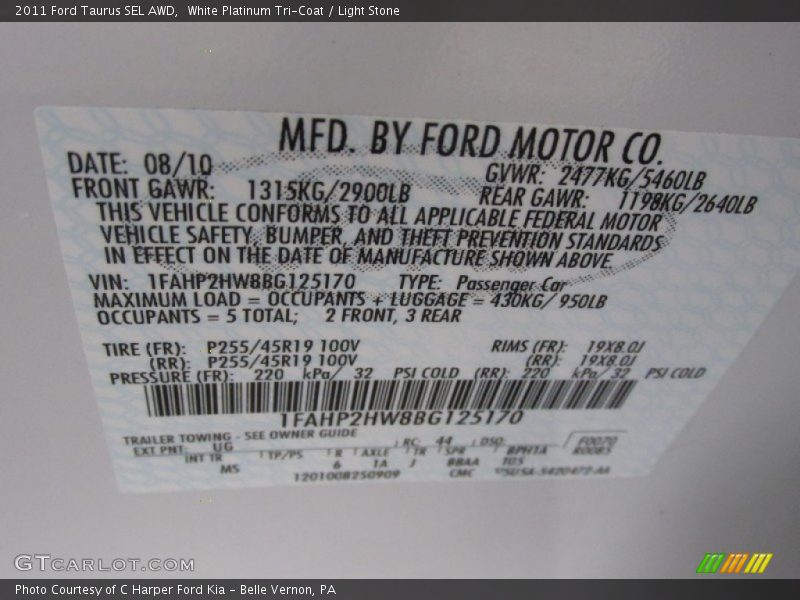 White Platinum Tri-Coat / Light Stone 2011 Ford Taurus SEL AWD