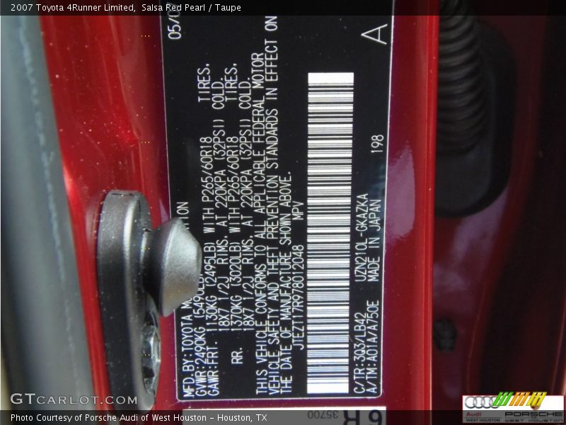 Salsa Red Pearl / Taupe 2007 Toyota 4Runner Limited