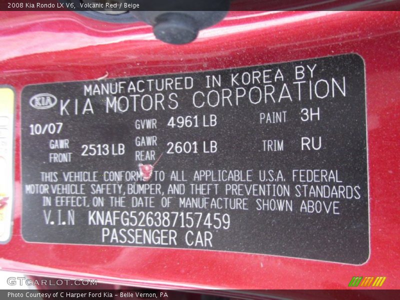 Volcanic Red / Beige 2008 Kia Rondo LX V6