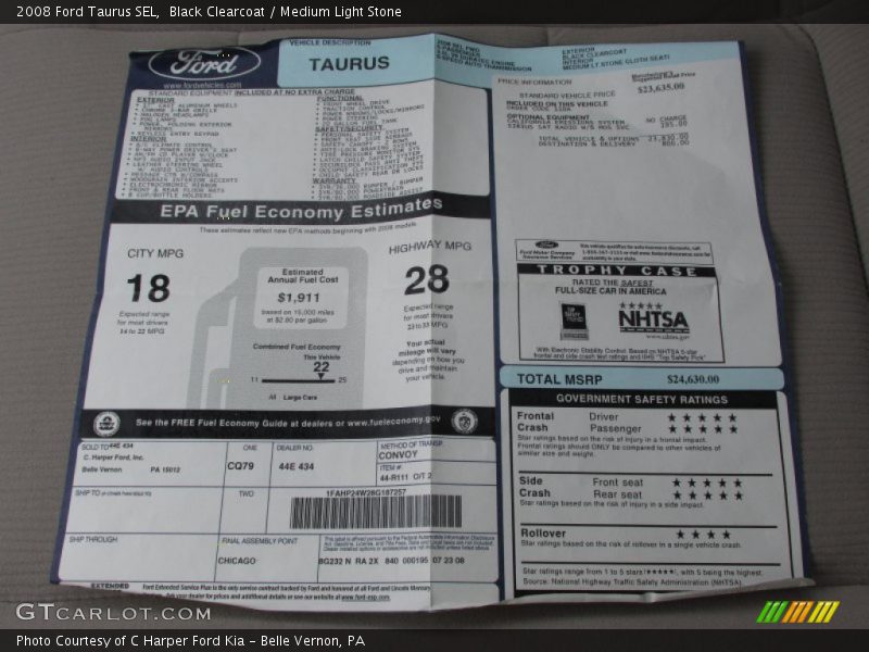 Black Clearcoat / Medium Light Stone 2008 Ford Taurus SEL
