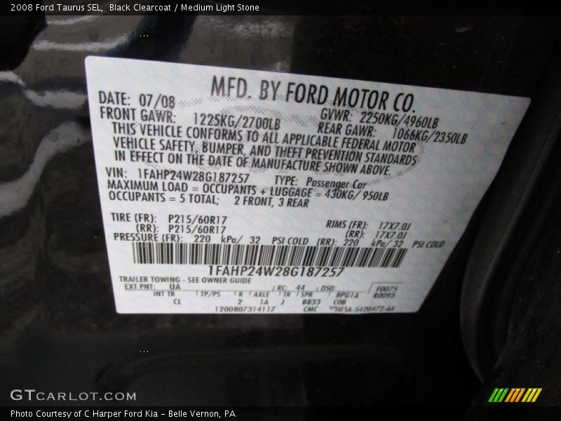 Black Clearcoat / Medium Light Stone 2008 Ford Taurus SEL