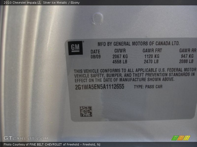 Silver Ice Metallic / Ebony 2010 Chevrolet Impala LS
