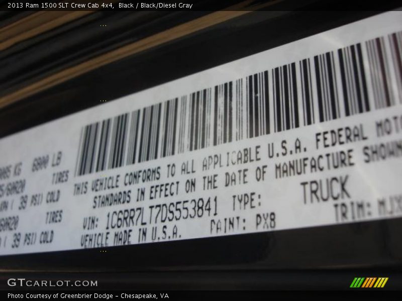 Black / Black/Diesel Gray 2013 Ram 1500 SLT Crew Cab 4x4