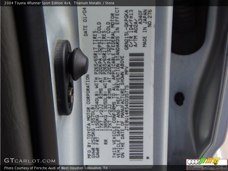 Titanium Metallic / Stone 2004 Toyota 4Runner Sport Edition 4x4