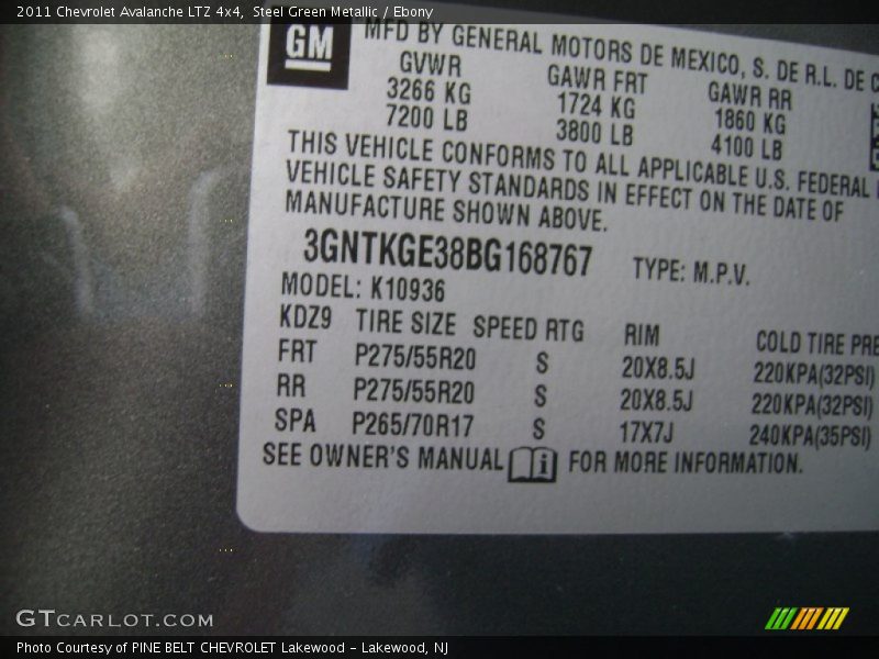 Steel Green Metallic / Ebony 2011 Chevrolet Avalanche LTZ 4x4