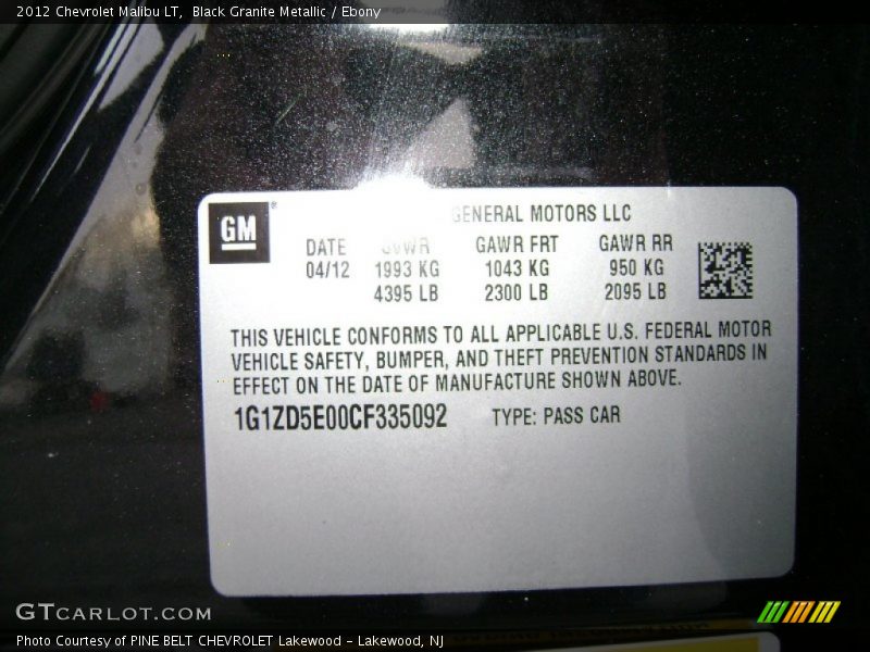 Black Granite Metallic / Ebony 2012 Chevrolet Malibu LT