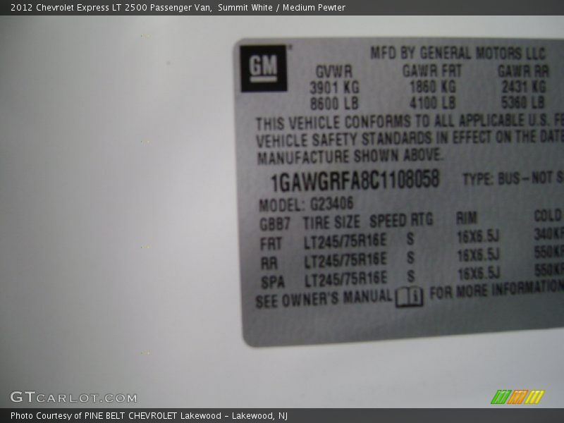 Summit White / Medium Pewter 2012 Chevrolet Express LT 2500 Passenger Van