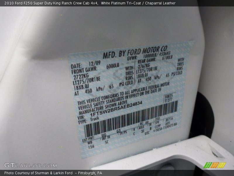 White Platinum Tri-Coat / Chaparral Leather 2010 Ford F250 Super Duty King Ranch Crew Cab 4x4