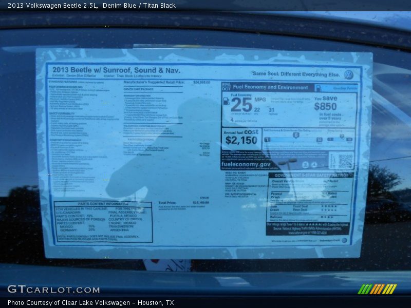  2013 Beetle 2.5L Window Sticker