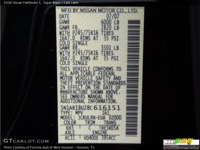 Super Black / Cafe Latte 2008 Nissan Pathfinder S