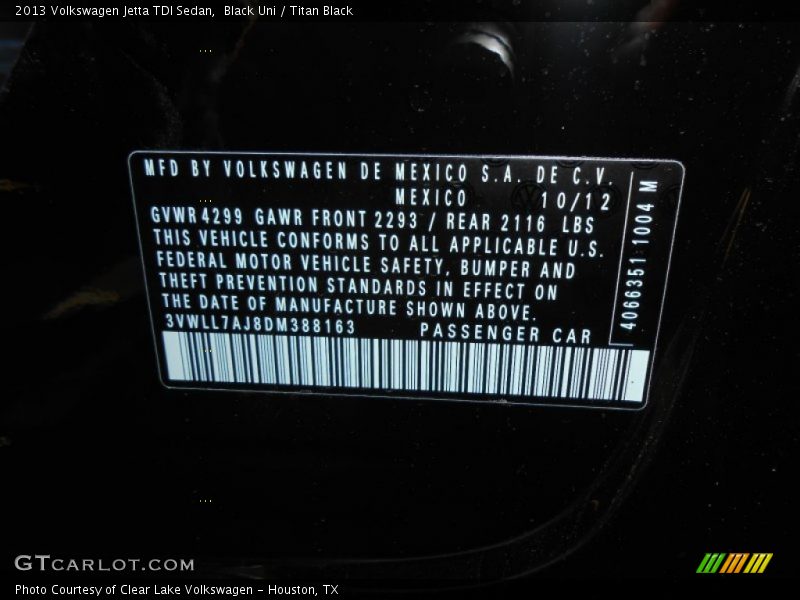 Black Uni / Titan Black 2013 Volkswagen Jetta TDI Sedan