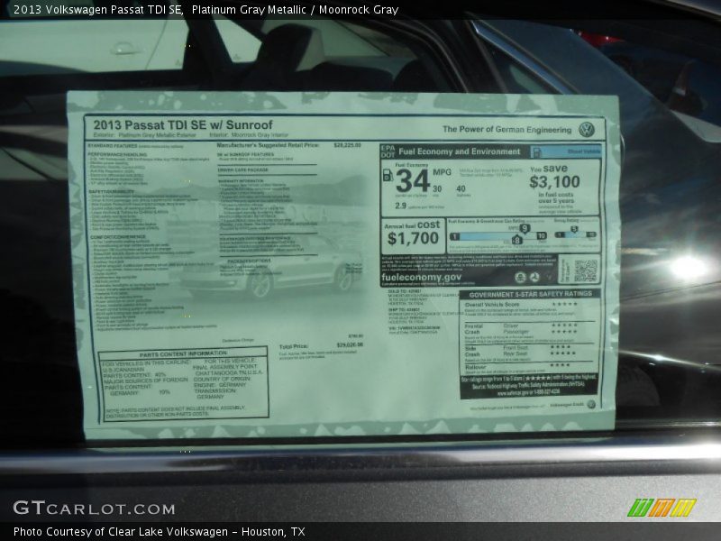 Platinum Gray Metallic / Moonrock Gray 2013 Volkswagen Passat TDI SE