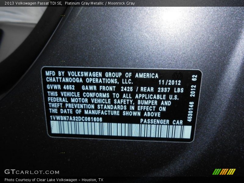 Platinum Gray Metallic / Moonrock Gray 2013 Volkswagen Passat TDI SE