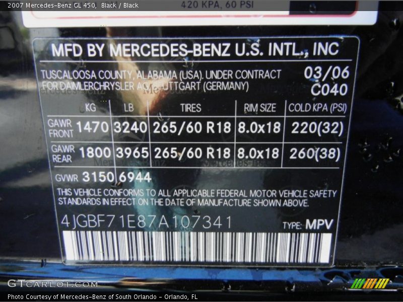 Black / Black 2007 Mercedes-Benz GL 450