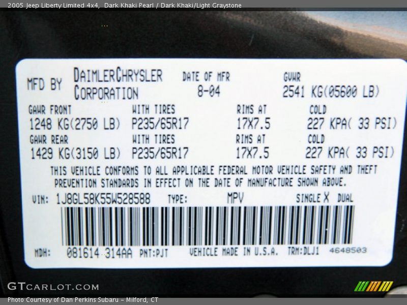 Dark Khaki Pearl / Dark Khaki/Light Graystone 2005 Jeep Liberty Limited 4x4