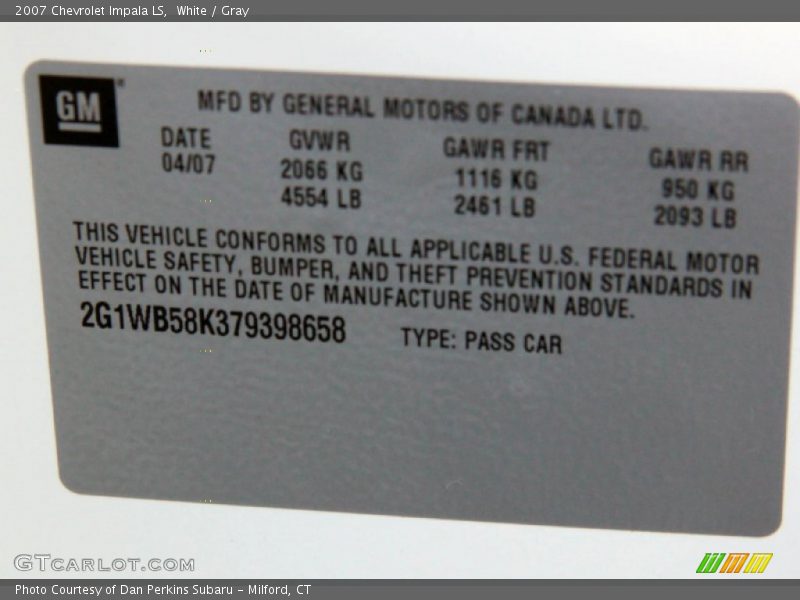 White / Gray 2007 Chevrolet Impala LS