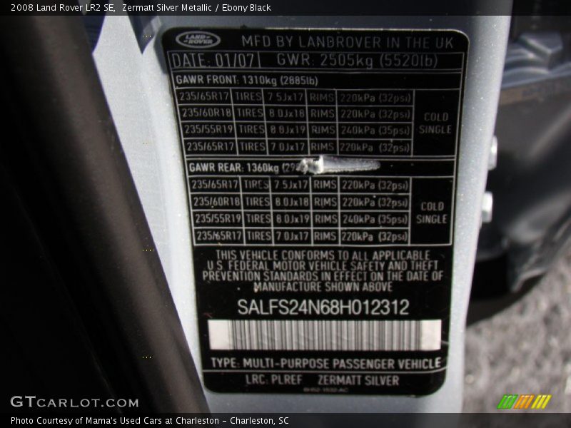 Zermatt Silver Metallic / Ebony Black 2008 Land Rover LR2 SE