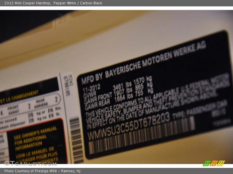 Pepper White / Carbon Black 2013 Mini Cooper Hardtop