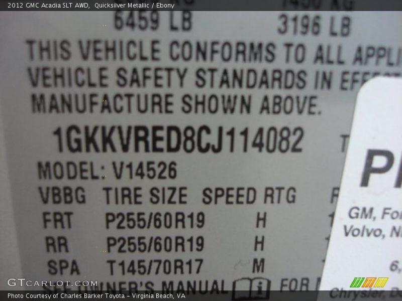Quicksilver Metallic / Ebony 2012 GMC Acadia SLT AWD