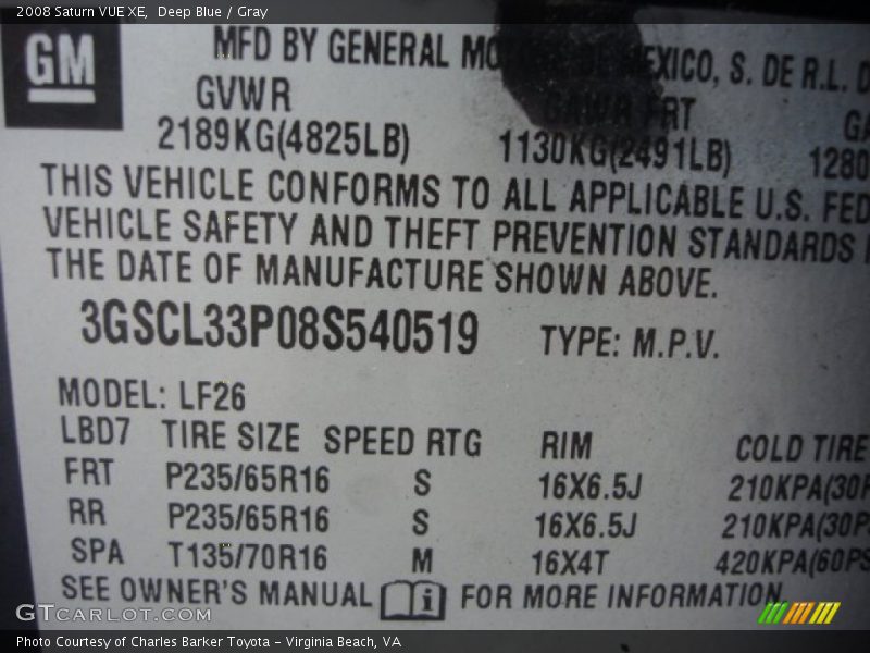 Deep Blue / Gray 2008 Saturn VUE XE