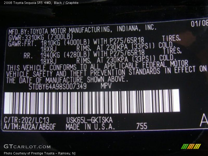 Black / Graphite 2008 Toyota Sequoia SR5 4WD
