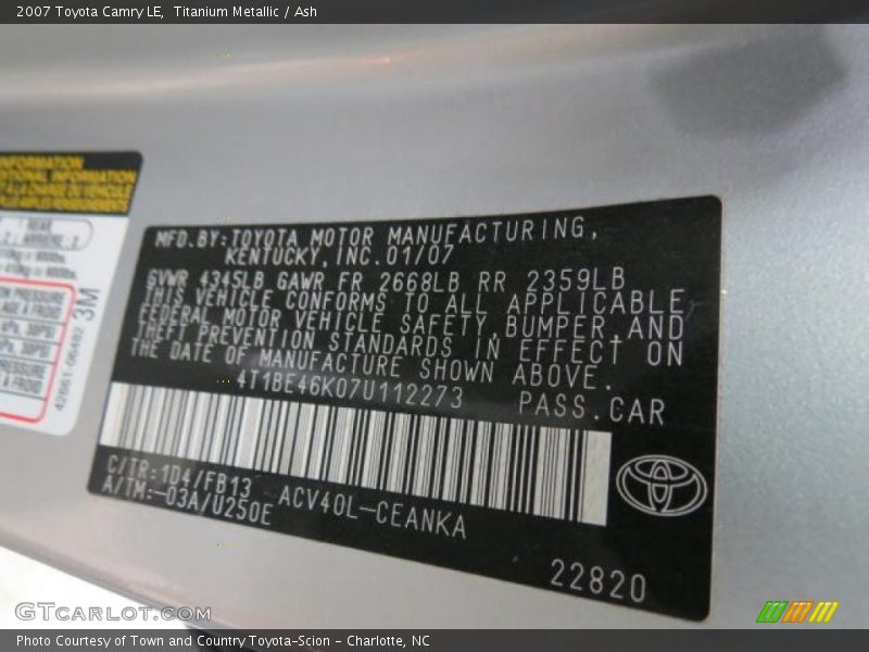 Titanium Metallic / Ash 2007 Toyota Camry LE
