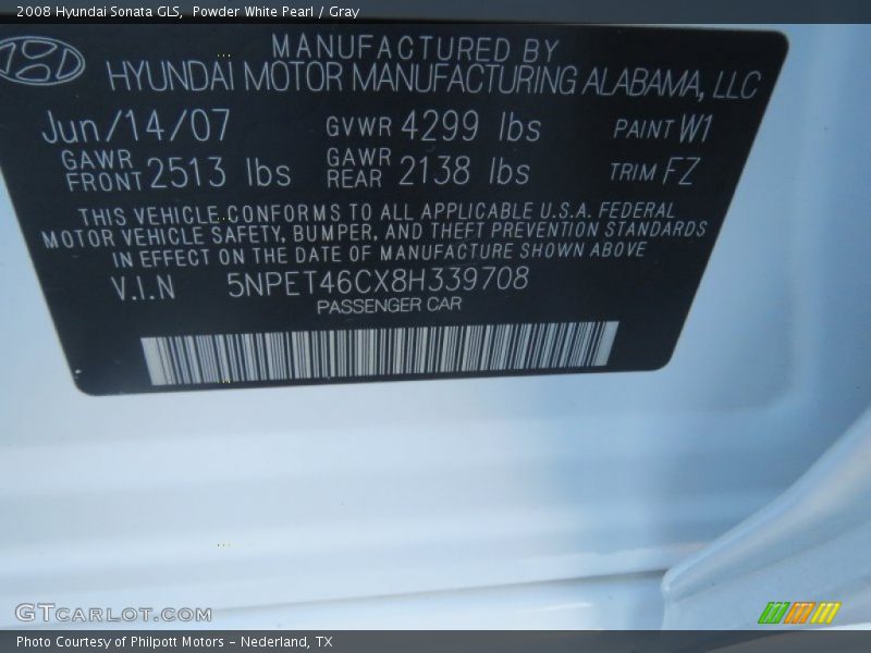 Powder White Pearl / Gray 2008 Hyundai Sonata GLS