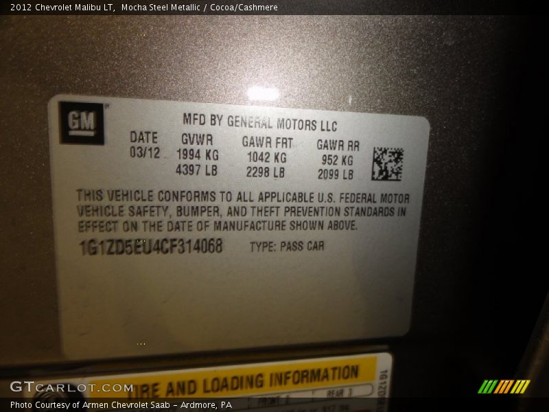 Mocha Steel Metallic / Cocoa/Cashmere 2012 Chevrolet Malibu LT