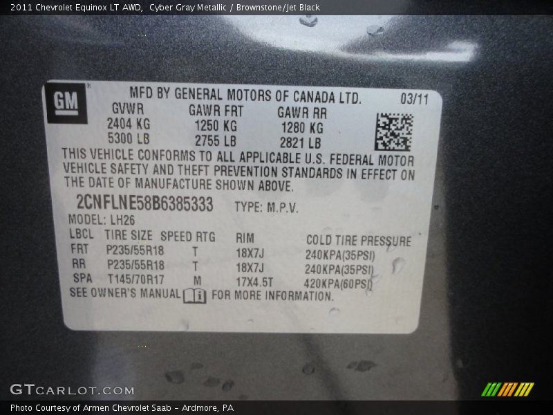 Cyber Gray Metallic / Brownstone/Jet Black 2011 Chevrolet Equinox LT AWD