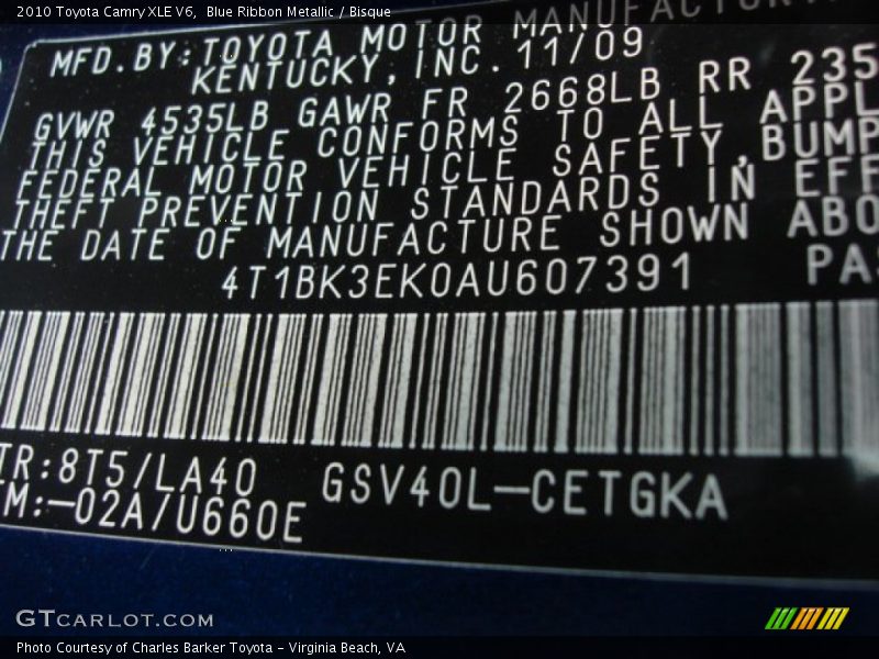 Blue Ribbon Metallic / Bisque 2010 Toyota Camry XLE V6