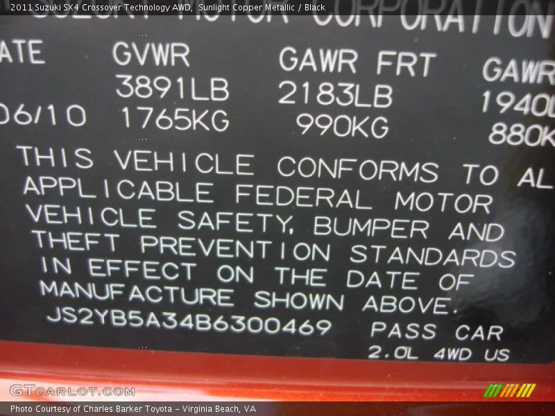 Sunlight Copper Metallic / Black 2011 Suzuki SX4 Crossover Technology AWD