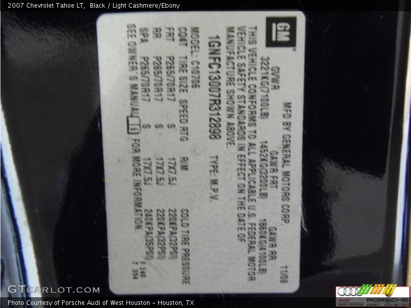 Black / Light Cashmere/Ebony 2007 Chevrolet Tahoe LT