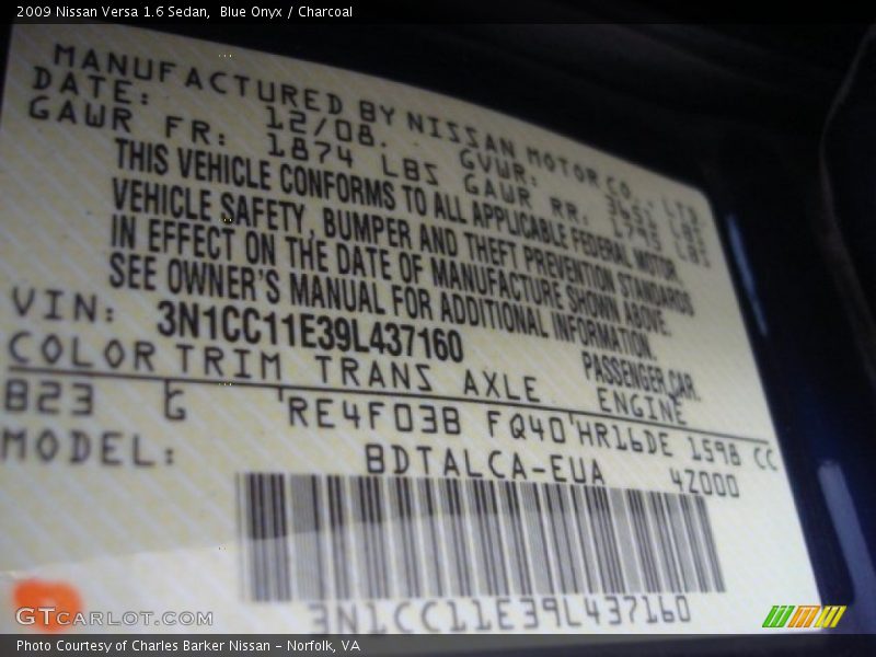 Blue Onyx / Charcoal 2009 Nissan Versa 1.6 Sedan