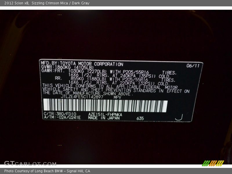 Sizzling Crimson Mica / Dark Gray 2012 Scion xB