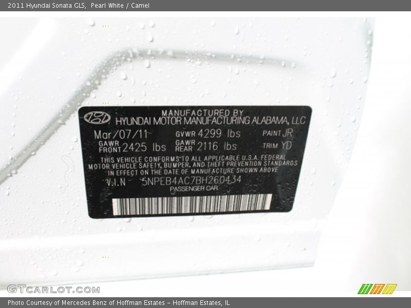 Pearl White / Camel 2011 Hyundai Sonata GLS