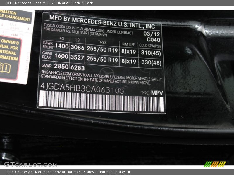 Black / Black 2012 Mercedes-Benz ML 350 4Matic
