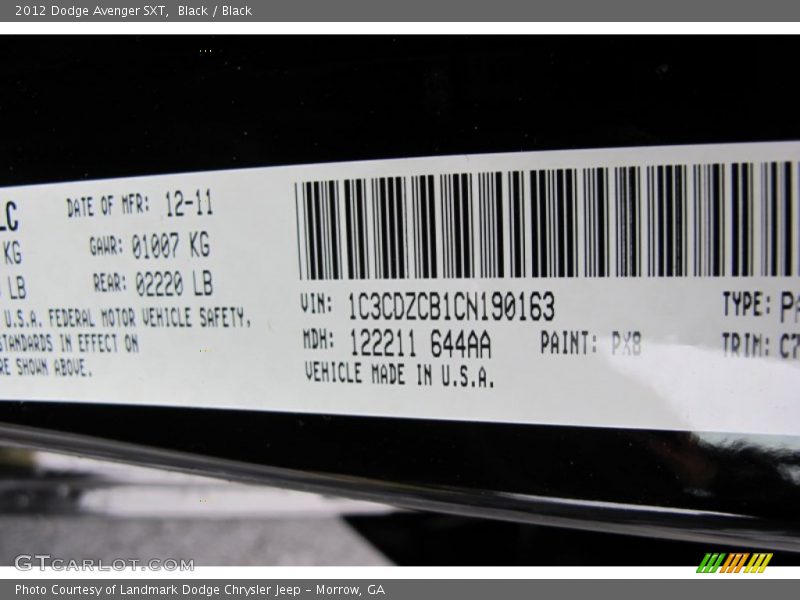 Black / Black 2012 Dodge Avenger SXT