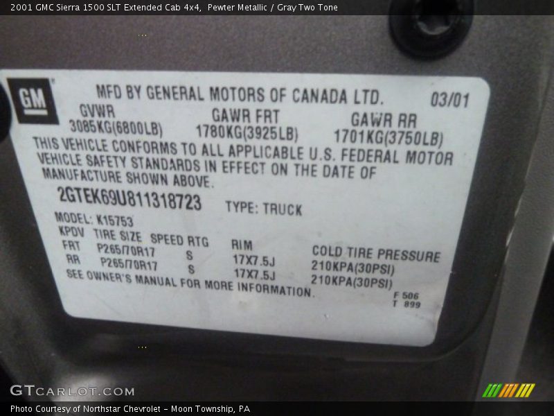 Pewter Metallic / Gray Two Tone 2001 GMC Sierra 1500 SLT Extended Cab 4x4