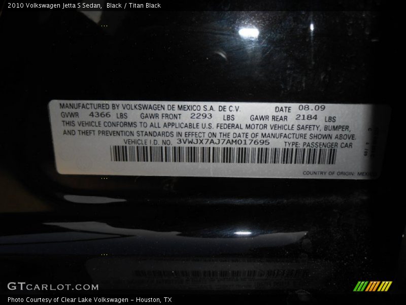Black / Titan Black 2010 Volkswagen Jetta S Sedan