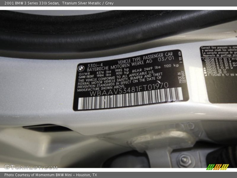 Titanium Silver Metallic / Grey 2001 BMW 3 Series 330i Sedan