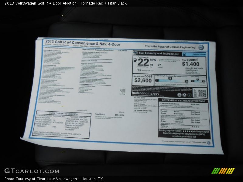 Tornado Red / Titan Black 2013 Volkswagen Golf R 4 Door 4Motion