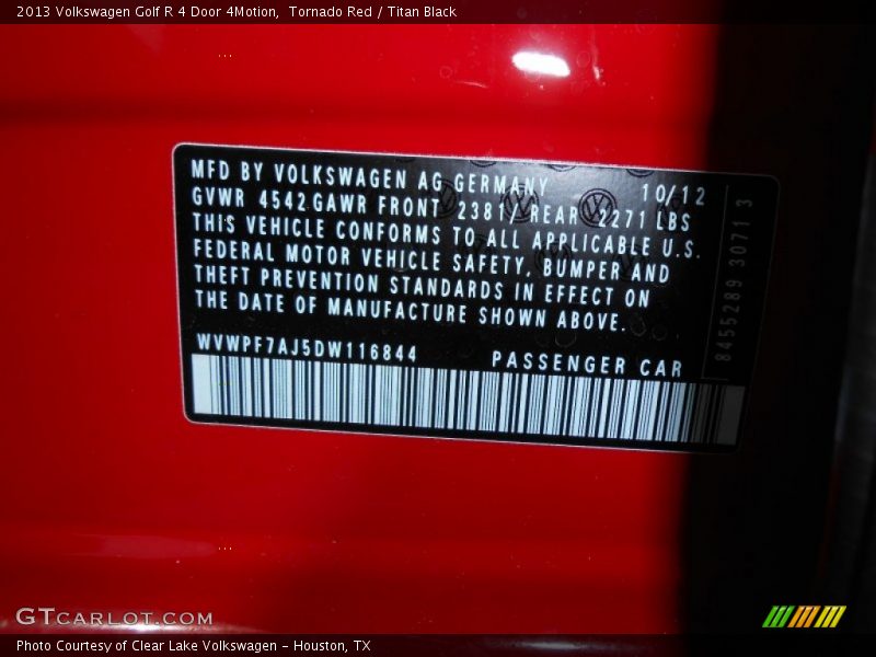 Tornado Red / Titan Black 2013 Volkswagen Golf R 4 Door 4Motion