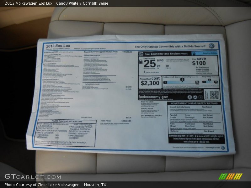 Candy White / Cornsilk Beige 2013 Volkswagen Eos Lux
