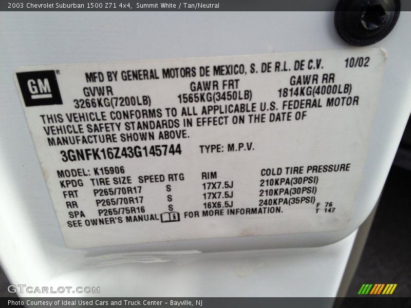 Summit White / Tan/Neutral 2003 Chevrolet Suburban 1500 Z71 4x4