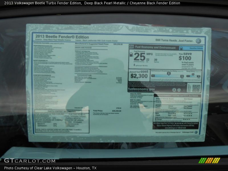  2013 Beetle Turbo Fender Edition Window Sticker