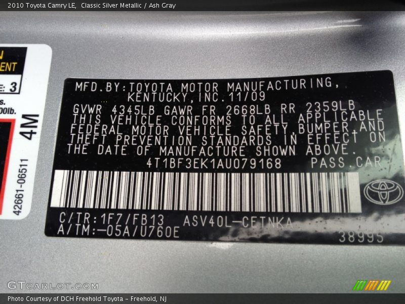 Classic Silver Metallic / Ash Gray 2010 Toyota Camry LE
