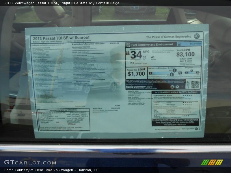 Night Blue Metallic / Cornsilk Beige 2013 Volkswagen Passat TDI SE