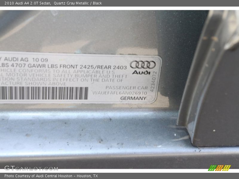 Quartz Gray Metallic / Black 2010 Audi A4 2.0T Sedan